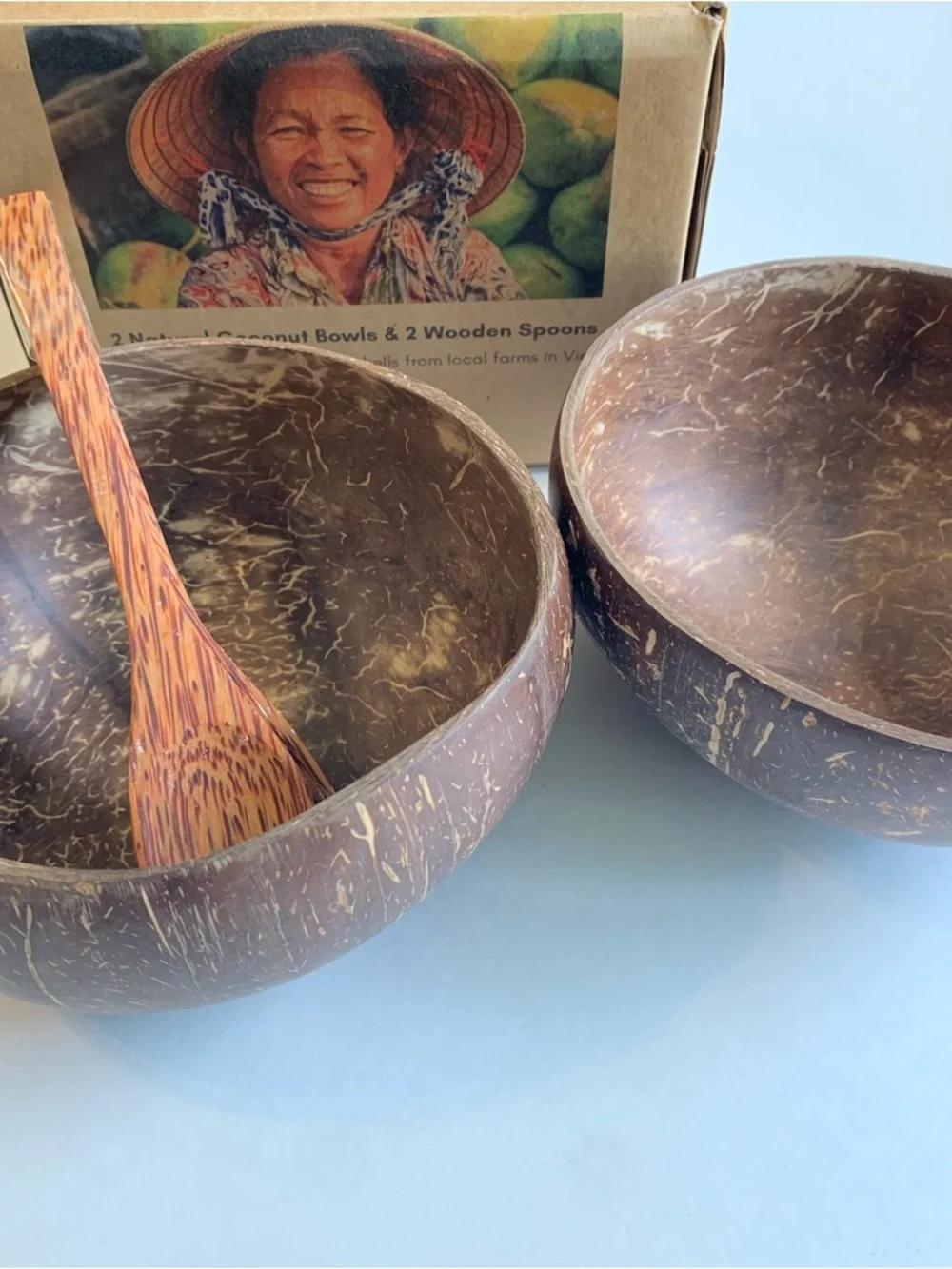 Everybit Handcrafted Coconut Bowls with Wooden Spoons - Natural Brown